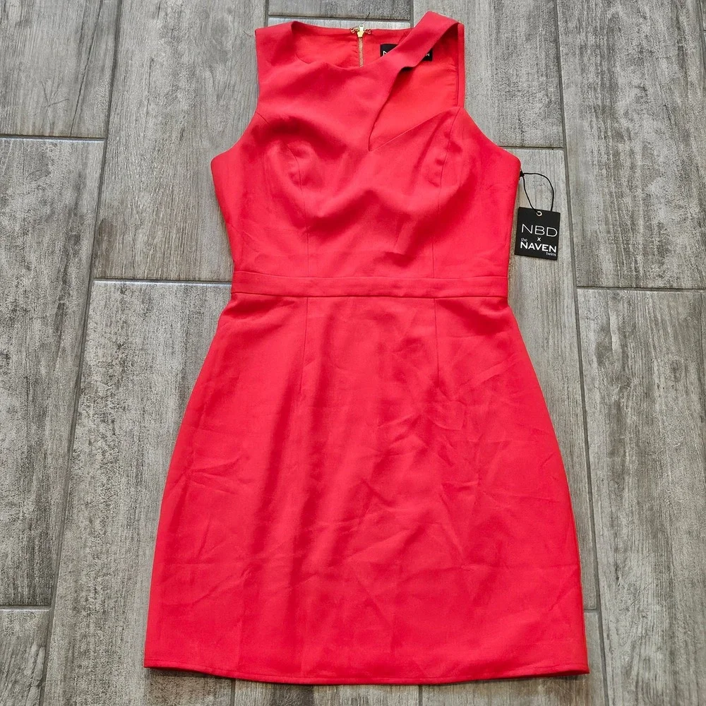NBD x Naven Twins Dress Size XS Red NEW Asymmetrical Cutout Mini Sleeveless